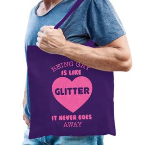 Gay Pride tas voor heren - being gay is like glitter - paars - katoen - 42 x 38 cm