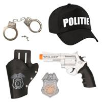 Carnaval verkleed politie agent pet/cap - zwart - met pistool/badge/handboeien - heren/dames