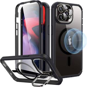 ESR Armor Tough HaloLock Case + Stash Stand Backcover Apple iPhone 15 Pro Max Transparant, Zwart MagSafe compatible