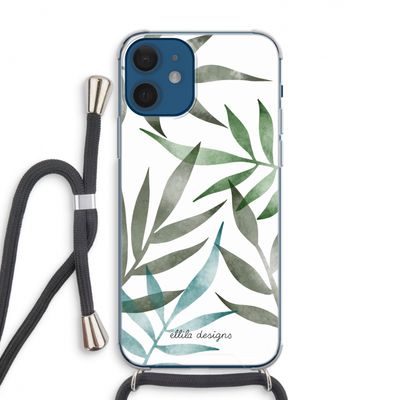 Tropical watercolor leaves: iPhone 12 Transparant Hoesje met koord