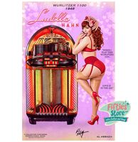 Wurlitzer 1100 Jukebox Pin-Up Ludella Hahn Zwaar Metalen Bord 44,5 x 29 cm