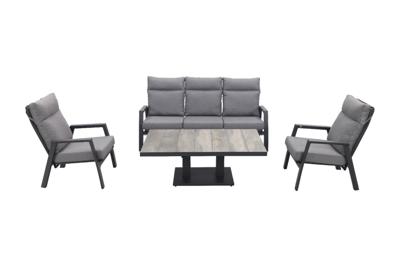 Exome 3 zits bank met 2 exome Fauteuls en up down tuintafel Camos