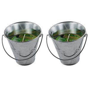 Citronella kaars in metalen emmertje - 2x - H9 cm - 30 branduren - citrusgeur