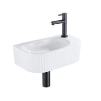 QeramiQ Blend Fonteinset - 40x21.5x12cm - rechts - geribbeld - halfrond - 1 kraangat - keramiek - fonteinkraan zwart mat - afvoerplug - verlaagd sifon - wit glans SW1209542/SW696205/SW696215/SW696235