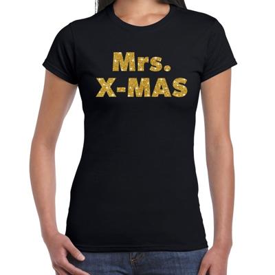 Foute Kersttrui t-shirt - Mrs. x-mas - goud / glitters - zwart - dames - kerstkleding