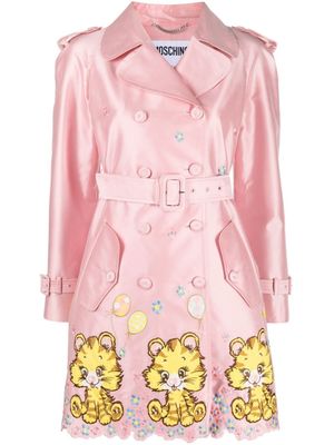 Moschino trench croisé à broderies - Rose