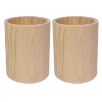 Pennenbakje - 2x - hout - 8 x 10 cm - rond - bureau organizer