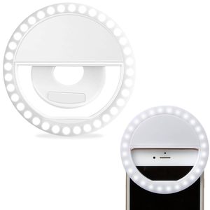 Basey Selfie Ring Light Universeel - Selfie Ring Lamp Met Clip Universeel - Selfie Ringlight LED Light Oplaadbaar - Wit