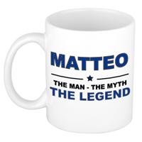 Matteo cadeau mok - man myth legend - naam koffiemok / beker - wit en blauw - 300 ml