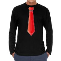 Verkleed shirt voor heren - stropdas rood - zwart - carnaval - foute party - longsleeve