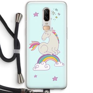 Regenboog eenhoorn: OnePlus 6 Transparant Hoesje met koord