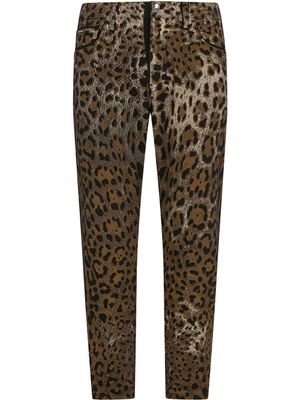 Dolce & Gabbana pantalon court à imprimé léopard - Marron