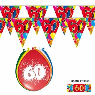 Shoppartners 60 jaar versiering set - kamer - 2x vlaggenlijnen - 8x ballonnen - gratis sticker