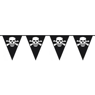 Piraten vlaggenlijn - zwart - 10 meter - plastic - feestversiering - piratenversiering