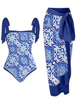 Vacation Abstract Printing Strapless One Piece With Cover Up