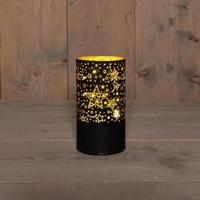 Cylinder glas met sterren 10led warm wit d9h16 cm zwart/goud - Annas collection