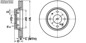 Remschijf PowerDisc ATE, Remschijftype: Geventileerd, u.a. für Mitsubishi, Volvo