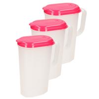 Plasticforte Waterkannen - 3x stuks - transparant - deksel roze - 2 liter - kunststof - schenkkan
