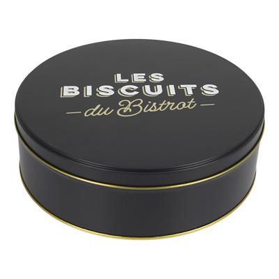 Koektrommel Les Biscuits - zwart - 22 x 7 cm - 1700 ML - bewaarblik met deksel - metaal - rond