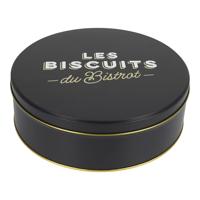 Koektrommel Les Biscuits - zwart - 22 x 7 cm - 1700 ML - bewaarblik met deksel - metaal - rond