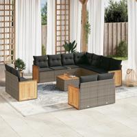 12-delige Loungeset met kussens poly rattan grijs