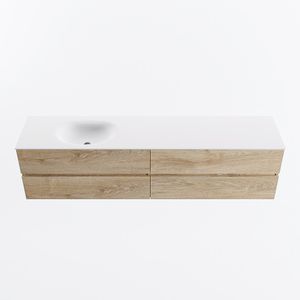 MONDIAZ VICA 200cm badmeubel onderkast Washed Oak 4 lades. Wastafel MOON links 1 kraangat, kleur Talc.