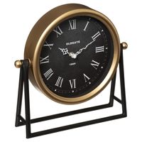 Atmosphera Tafelklok Roma - goud/zwart - H26 cm - Dia klok 21 cm - glas/metaal - op standaard   -