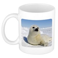 Dieren foto mok zeehond - zeehonden beker wit 300 ml - thumbnail