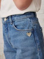 Wijde meisjesjeans met rafels aan de onderkant stone