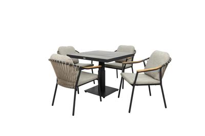 Qopps Javie Up-Down tuintafel met 4 Flori stapelbare tuinstoelen