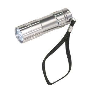 Kleine 9x LED krachtige pocket zaklamp - zilver - 9 cm - met batterijen en koordje