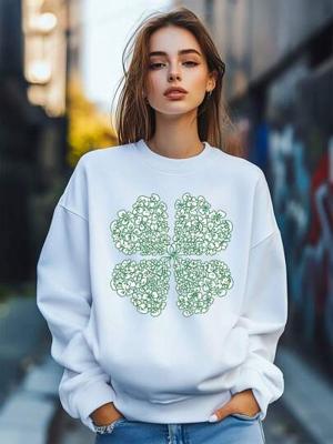 Bon&Bon Women's St. Patrick's Day Clover Graphic Sweatshirt - Loose Pullover White / M