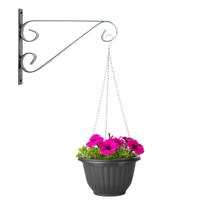 Hangpot + Muurhaak Imola - antraciet - D20 cm - kunststof - metaal - tuinaccessoires