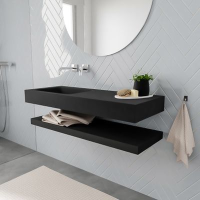 Mondiaz Alan badmeubel 120 cm solid suface planchet urban vrijhangend wastafel links zonder kraangat zwart