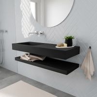 Mondiaz Alan badmeubel 120 cm solid suface planchet urban vrijhangend wastafel links zonder kraangat zwart Mondiaz Alan badmeubel 120 cm solid suface planchet urban vrijhangend wastafel links zonder kraangat zwart