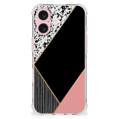 iPhone 16 Shockproof Case Zwart Roze Vormen