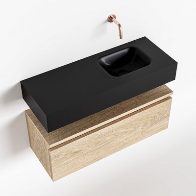 Toiletmeubel Mondiaz Andor | 80 cm | Meubelkleur Washed oak | Lex vrijhangend wastafel Urban Rechts | Zonder kraangat
