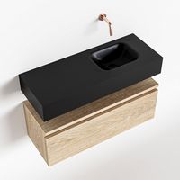 Toiletmeubel Mondiaz Andor | 80 cm | Meubelkleur Washed oak | Lex vrijhangend wastafel Urban Rechts | Zonder kraangat