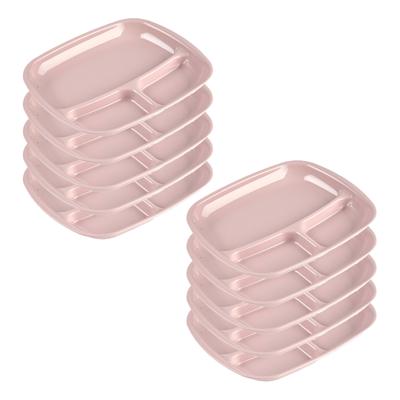 Plasticforte vakjes diner borden - 10x - roze - kunststof - 21 x 24 cm - 3 vakken - bbq en camping