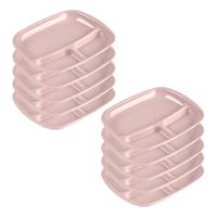 Plasticforte vakjes diner borden - 10x - roze - kunststof - 21 x 24 cm - 3 vakken - bbq en camping