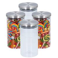 Alpina keuken en voedsel voorraadpot - 4x - snoeppot - glas - 950 ml - 10 x 18 cm - met deksel