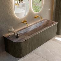 Badmeubel Mondiaz Kurve-Dlux | 145 cm | Meubelkleur Shadow | Wastafelkleur Oza | Solid surface | Wasbak rechter zijde spoelbak | Zonder kraangat(en)