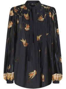 ETRO blouse en soie à imprimé oiseau - Noir