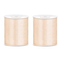 2x Satijnlint creme rol 10 cm x 25 meter cadeaulint verpakkingsmateriaal - Cadeaulinten