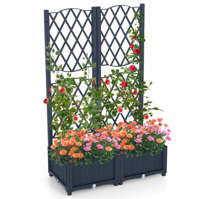 Verhoogde Plantenbak met Latwerk Tweelaagse Plantenbak voor Buiten met Afwateringsgaten Latwerk met Ruitpatroon 80 x 40 x 122 cm