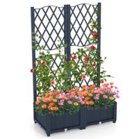 Verhoogde Plantenbak met Latwerk Tweelaagse Plantenbak voor Buiten met Afwateringsgaten Latwerk met Ruitpatroon 80 x 40 x 122 cm