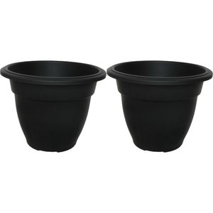 Buiten plantenpot/bloempot/planter - 2x - zwart - kunststof - D38 x H29 cm