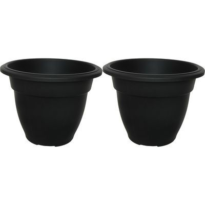 Buiten plantenpot/bloempot/planter - 2x - zwart - kunststof - D38 x H29 cm Buiten plantenpot/bloempot/planter - 2x - zwart - kunststof - D38 x H29 cm
