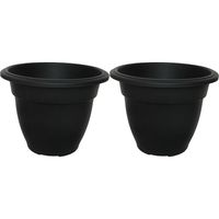 Buiten plantenpot/bloempot/planter - 2x - zwart - kunststof - D38 x H29 cm