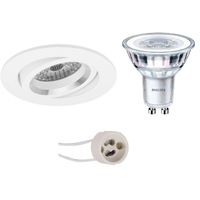 LED Spot Set - Pragmi Aerony Pro - GU10 Fitting - Inbouw Rond - Mat Wit - Kantelbaar - Ø82mm - Philips - CorePro 830 36D